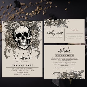 Til Death Spooky Wedding Invitation Template, RSVP card, Details Card, Instant download, Canva, 5x7 Design