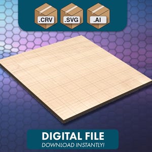 May include: A light brown square wooden panel with a grid pattern, set against a blue and purple gradient background. The image includes icons for .CRV, .SVG, and .AI file types, and the text "DIGITAL FILE DOWNLOAD INSTANTLY!"