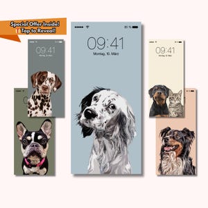Custom iphone wallpapers pet drawing ,watercolor digital download print, iphone and samsung personalized lockscreen, mobile phone background