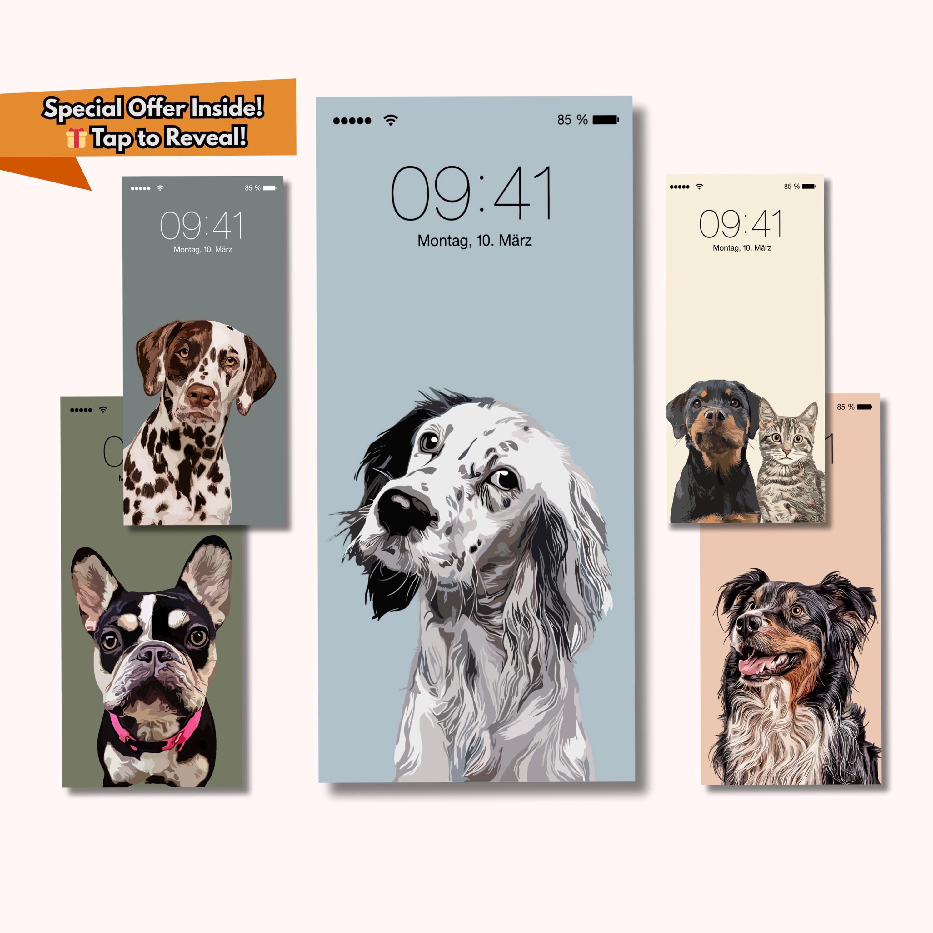 Custom Pet iPhone Wallpaper, Pet Portrait Drawing, Digital Download, Personalized Lock Screen for iPhone & Samsung, Phone Background Arts