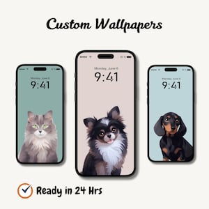 Papier peint personnalisé pour téléphone avec portrait d'animal de compagnie pour iPhone et Samsung, dessin numérique d'animal de compagnie, papier peint personnalisé pour chien, chat et tous les animaux de compagnie
