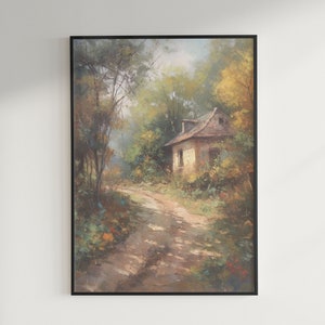 Cottage in the Woods, Vintage Landscape Artwork - Printable Digital Art