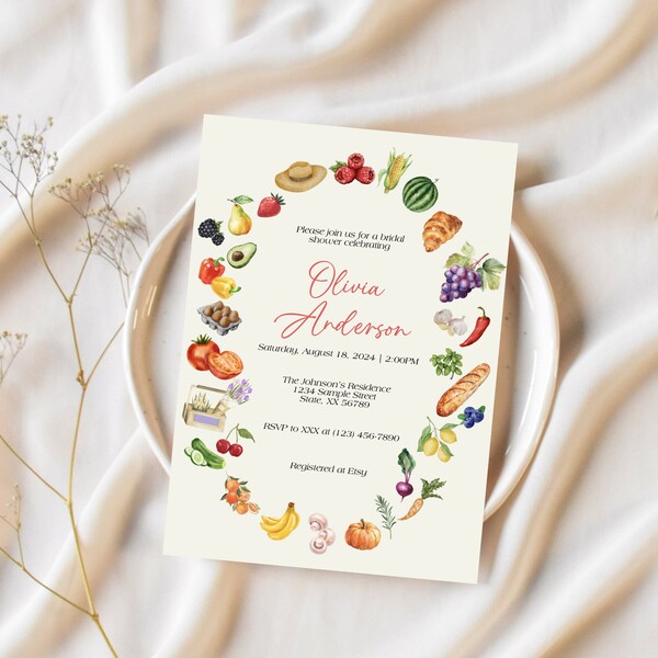 Fresh Off the Market Bridal Shower Theme Invitation, Bridal Shower, Invitation, Template, Floral, Garden Party, Instant Download, IN005