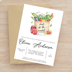 Farmer&#39;s Market, Off the Market Bridal Shower Theme Invitation, Bridal Shower, Invitation, Template, Floral, Garden Party, Games, IN004