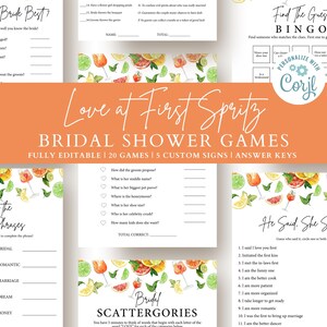 Love at First Spritz Bridal Shower Game Bundle, Citrus Bridal Shower Theme, Games, Bridal Brunch, Spring Bridal Shower, Bridal Shower Games
