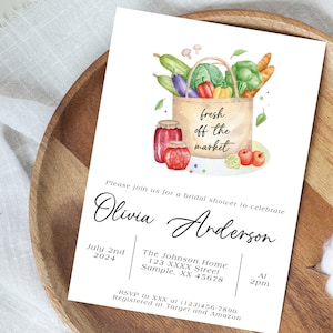 Farmer&#39;s Market, Off the Market Bridal Shower Theme Invitation, Bridal Shower, Invitation, Template, Floral, Garden Party, Games, IN004
