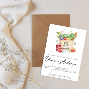 Farmer&#39;s Market, Off the Market Bridal Shower Theme Invitation, Bridal Shower, Invitation, Template, Floral, Garden Party, Games, IN004
