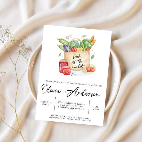 Fresh Off the Market Bridal Shower Theme Invitation, Bridal Shower, Invitation, Template, Floral, Garden Party, Instant Download, IN004