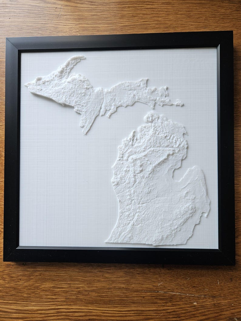 Michigan Pdf Frame Michigan 3D Topography - Etsy