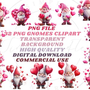 Valentines Gnome clipart bundel, Valentines clipart, Valentines png graphics, Valentijnsdag, transparante achtergrond, commercieel gebruik