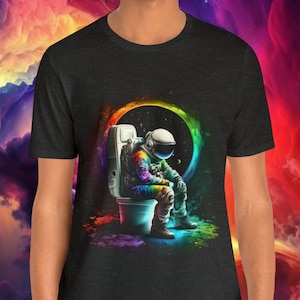Astronaut On Toilet, Funny Space Tshirt, Spaceman Cosmological Solar System T-shirt, Astronomy Celestial Top NASA Unisex Graphic Tee Shirt