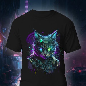 Steampunk Cat Tshirt, Cyberpunk Futuristic Steam Punk Sci-Fi T-shirt, Cyber Punk Synthwave Shirt, Black Streetwear Unisex Graphic Tee