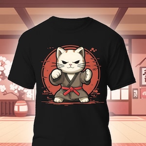 T-shirt Cat Ninja Dojo, shirt cartoon ninja kitten, T-shirt Kitty Ninja Japanse stijl, T-shirt Cat Graphic, T-shirt Cat Lovers cadeau