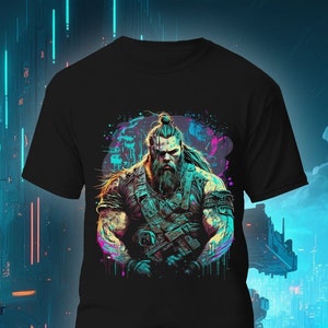 Gaming Viking Warrior Muscular Man Tshirt, Dark Goth Cyberpunk T-shirt, Cyber Punk Gamer Shirt, Mens Graphic Tee Shirt, Anime Gift Shirt