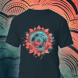 Boho Minimalist Mandala Blume T-Shirt, Retro Boho Chic Lotus Blume Top, vielseitiges grafisches T-Shirt, Vintage Indie Grungy T-Shirt