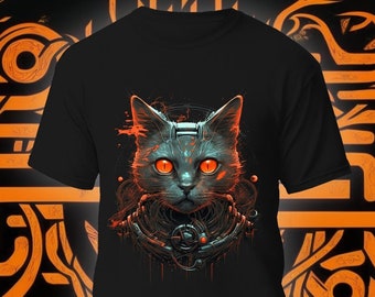 Camiseta Robocat Techno Warrior, camiseta futurista Kitty Sci-Fi, Cyberpunk Anime Mechina Tech Gamer Top, Camiseta gráfica unisex streetwear