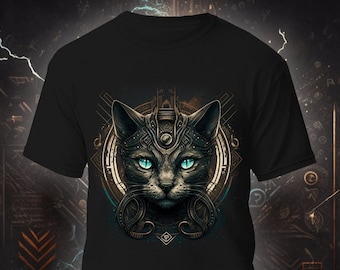 Techno Cat of Mech Royalty, camiseta Kitty Warrior, camiseta futurista de ciencia ficción, Cyberpunk Anime Tech Gamer Top, camiseta gráfica unisex streetwear