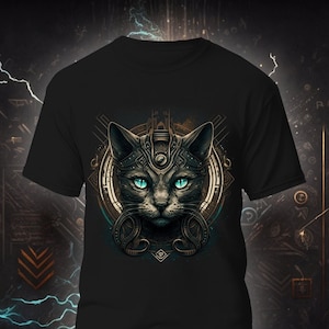 Techno Cat of Mech Royalty, Kitty Warrior Tshirt, Futuristic Sci-Fi T-shirt, Cyberpunk Anime Tech Gamer Top, Unisex Streetwear Graphic Tee