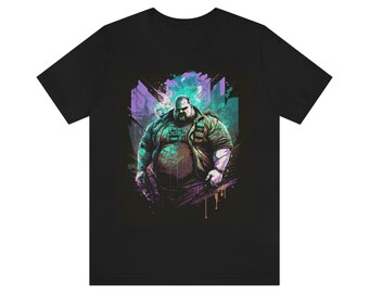 Synthwave Plus-sized Superhero Man Tshirt, Futuristic Sci-Fi T-shirt, Cyber Punk Shirt, Buff Streetwear Graphic Tee, Cyberpunk Obese Anime