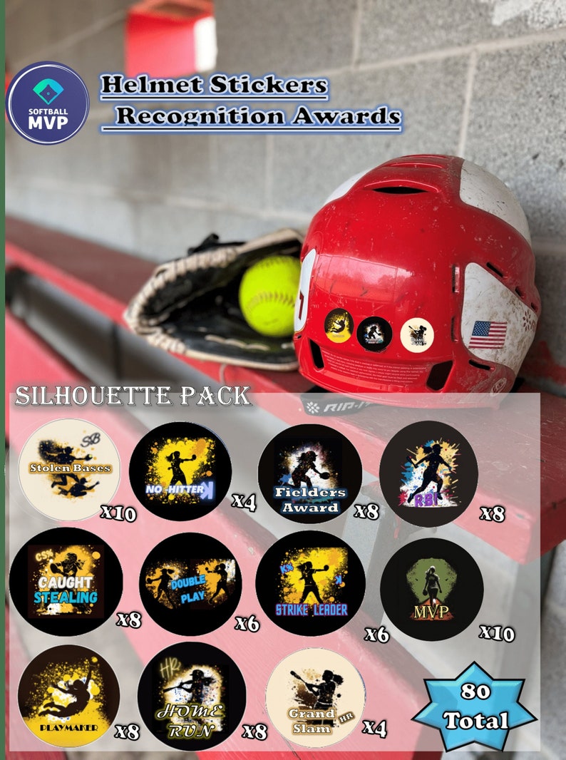 80 Softball Helmet Sticker Water Bottle Decals Bat Stickers Unique