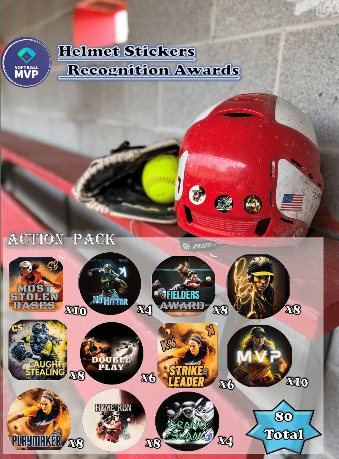 80 Softball Helmet Sticker Water Bottle Decals Bat Stickers Etsy