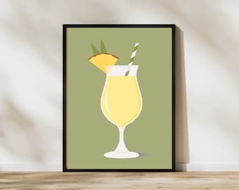 Elegante Pina Colada stampabile Wall Art / Cocktail Lover's Decor / Download digitale per Home Bar / Instant Print / Bar Cart Art