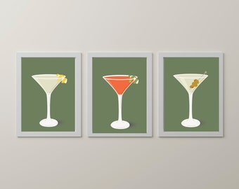 Pacchetto Premium Cocktail Wall Art - Design Cosmo, Dirty Martini e Dry Martini / Download immediato di stampe da bar / Stampe per carrelli bar!