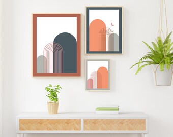 Neutral Boho Arch Mid Century arte murale stampabile Set di 3, Earth tone Minimalist Neutral gallery wall, Instant Download wall art set