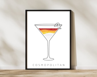 Cosmopolitan Line Art / Menu Cocktail alla moda Stampa / Bar Cart Wall Art Decor / Downloadable Digital Printable Art Cosmo Line Art