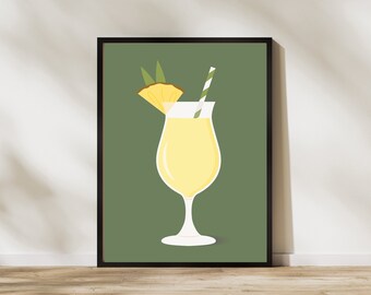Elegante Pina Colada stampabile Wall Art / Cocktail Lover's Decor / Download digitale per Home Bar / Instant Print / Bar Cart Art