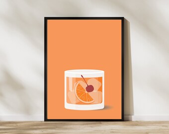 Elegante arte della parete stampabile Old Fashion / Decorazione dell'amante del cocktail / Download digitale per Home Bar / Stampa istantanea / Bar Cart Art