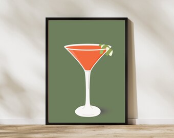 Elegante carrello da bar Cocktail Wall Art / Stampa cosmopolita / Cocktail Art Déco alla moda / Cosmo d'arte stampabile digitale scaricabile