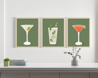 Pacchetto Premium Cocktail Wall Art - Design Cosmo, Martini e Mojito / Download immediato di stampe murali / Stampe per carrelli bar!
