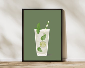 Chic Mojito Wall Art Print / Sofisticato Cocktail Lover's Decor / Download digitale per Home Bar / Instant Print / Modern Bar Cart Art
