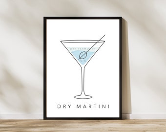 Martini Line Art / Cocktail alla moda Menu Print / Bar Cart Wall Art Decor / Downloadable Digital Printable Art Martini Line Art
