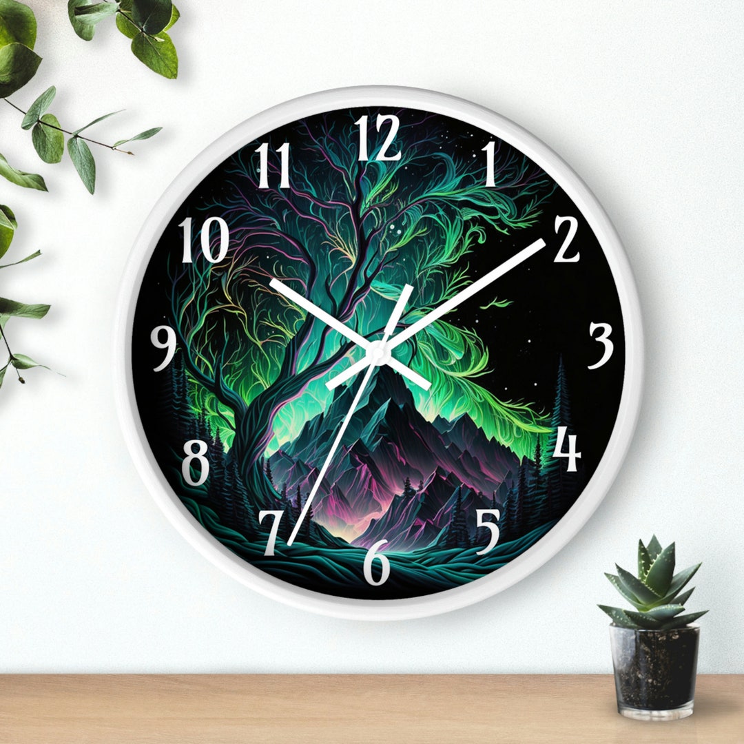 Alaskan Northern Lights Wall Clock, Aurora Borealis Clock, Alaskan Gift
