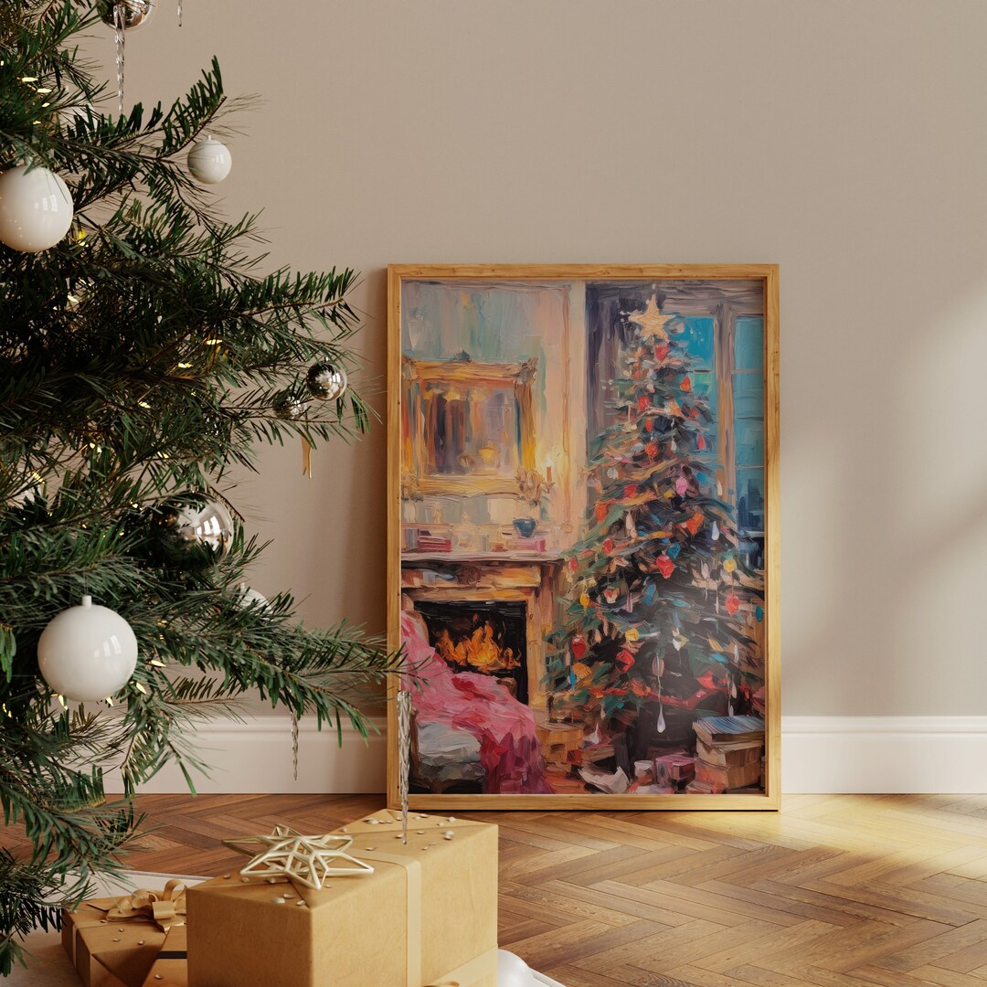 Printable Christmas Art Digital Download Christmas Painting Cozy Art