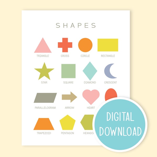 Shapes Chart | Shape Poster | Digital Shape Chart | Printable Homeschool Activity | Preschool Chart | Teaching Shapes | Classroom Poster
