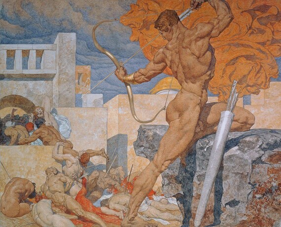 Apollo, Sending Out the Plague Arrows around 1920 Alexander  Rothaugaustrian, 1870 1946 - Etsy