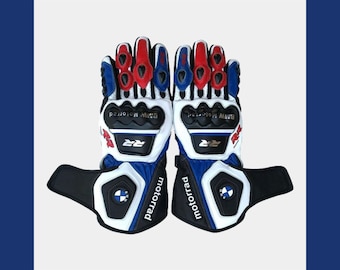 Guantes BMW Motorrad Guantes de carreras MotoGP Guantes de cuero para motocicleta Guantes de motociclista Motogp Guantes de cuero auténtico de piel de vaca pura