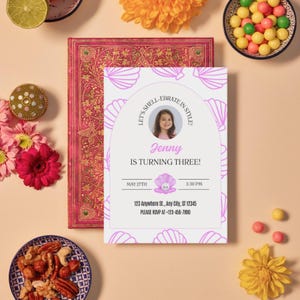 Muschel Geburtstag einladen | Rosa Ozean-Party-Thema | Digitaler Download