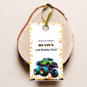 Monster truck party favor template, monster truck thank you tag, printable monster truck birthday party favor, monster truck gift tag, MT9