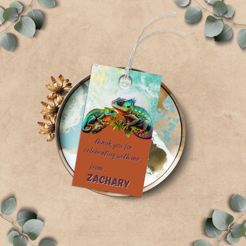Lizard Thanks Boys Chameleon Thank You Tag, Lizard Party Favor, Reptile Gift Tag for ...