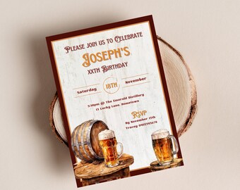 Men's birthday invitation, 21st, 30th, 40th, 50th, 60th, drinks adult party, surprise party, INSTANT DOWNLOAD, editable Canva template, ALC