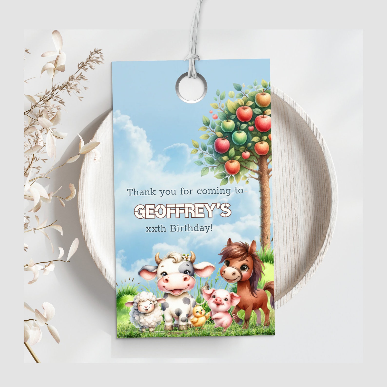 Farm Thank You Tag, Barnyard Gift Tag, Animal Party Favor, Printable ...