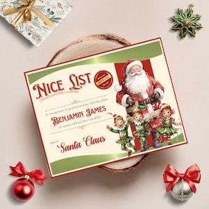 Certificato Nice List, certificato di Babbo Natale, scatola della vigilia di Natale stampabile, bella lista ufficiale, posta del Polo Nord, modello Canva modificabile, NATALE