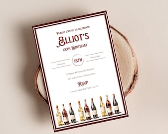 Mens birthday invitation, masculine invite, printable invitation, winery invite, adult birthday, drinks party, editable Canva template, ALC