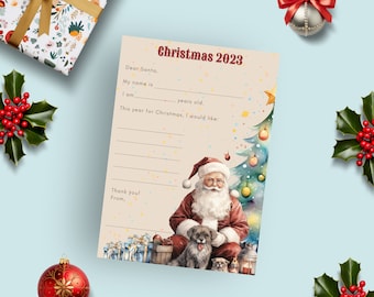 Kids to Santa Letter, Santa letter wishlist, North Pole mail, Chritmas letter gift list, printable Santa letter, edit Canva template, XMAS