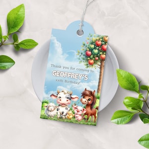 Etiqueta de agradecimiento de granja, etiqueta de regalo de corral, favor de fiesta de animales, tarjeta de agradecimiento imprimible, niñas, niños, fiesta de cumpleaños de granja, plantilla editable, FRM1