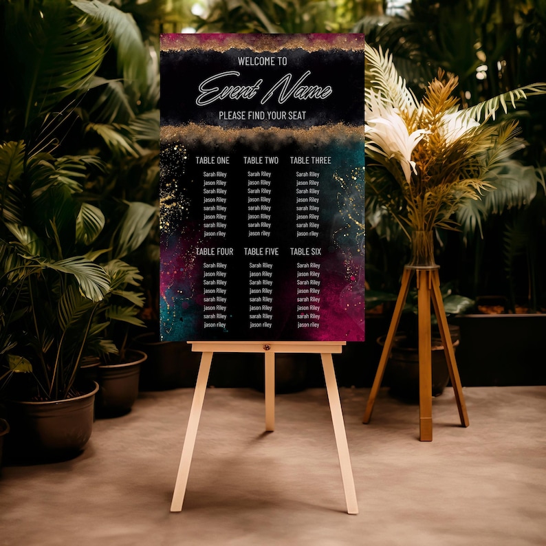 Table Seating Chart Poster Template, Seating Chart Board, Black Tie ...